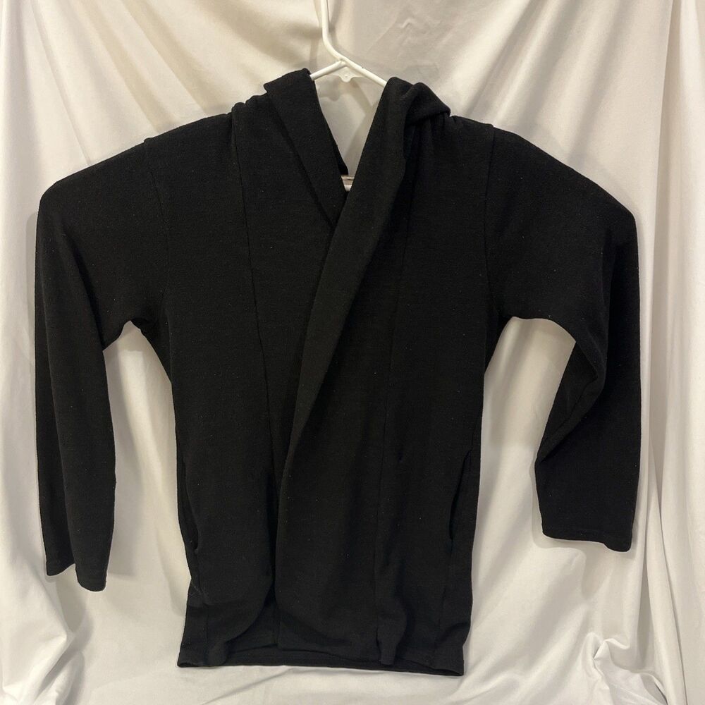 GIVAN Men's Long Hooded Cardigan Sweater Sz Large Black Lightweight Buttonless